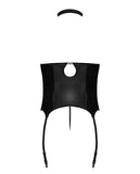 Lust Mistress Cupless Corset w/Velcro Choker Collar, Metal Garters & G-String Black S/M