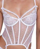 Forever Yours Embroidered Bustier & Thong White LG