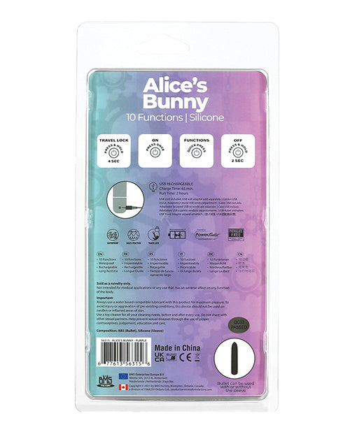 Alice's Bunny Rechargeable Bullet w/Rabbit Sleeve - 10 Functions Purple