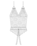 Stretch & Scallop Lace Crotchless Teddy White OS/XL