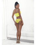 Neon Lace Corset Top w/Ring Accent & Panty Neon Lime SM