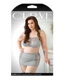 Curve Layne Lace & Microfiber Bralette w/Garter Skirt & G-String Gray 1X/2X