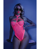 Glow Black Light Harness Mesh Body Suit Neon Pink S/M