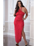 Shoulder Baring Laced Night Dress Red QN