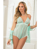 Romper w/Snap Open Crotch & Laced Robe Mint O/S