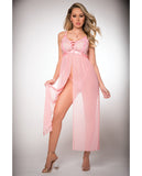 Pinklicious Empire Waist, Lace & Sheer Dress & Panty Baby Pink O/S