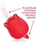 Wild Rose Rechargeable Silicone Suction & Tongue Vibrator - Red
