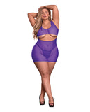 Sheer Mesh Underboob Dress & Crotchless G-String Purple QN