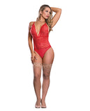 Risqué Business Lace & Mesh Teddy w/Snap Crotch Red L/XL