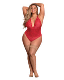 Risqué Business Lace & Mesh Teddy w/Snap Crotch Red QN