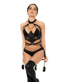 1 pc Cat Girl Bodysuit w/Attached Wrist Straps Black L/XL