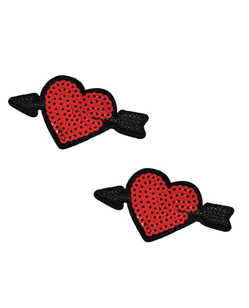 Neva Nude Sequin Arrow Heart Pasties (2 Wears) - Red O/S