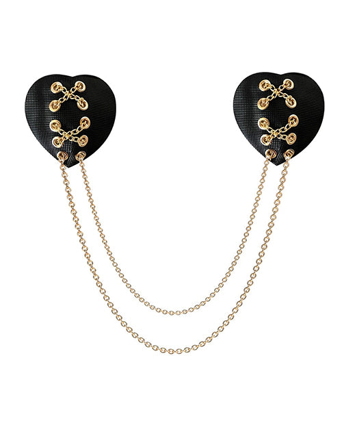 Neva Nude Two Heart Chained Pasties - Black O/S