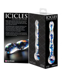 Icicles No. 8 Hand Blown Glass Massager - Clear w/Inside Blue Swirls