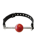 Rouge Leather Ball Gag with Stainless Steel Rod and Removable Ball - Black with Red