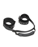 Shots Ouch Black & White Bonded Leather Hand Cuffs w/Handle - Black