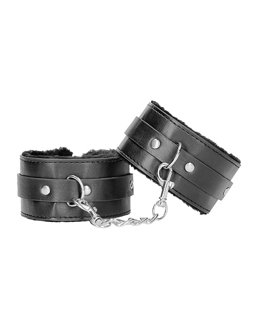 Shots Ouch Black & White Plush Bonded Leather Ankle Cuffs - Black