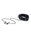 Shots Ouch Black & White Velcro Collar w/Nipple Clamps - Black