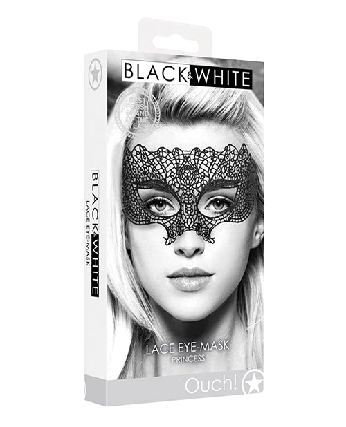 Shots Ouch Black & White Lace Eye Mask - Princess Black