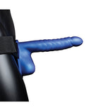 Shots Ouch 8" Ribbed Hollow Strap On w/Balls - Metallic Blue