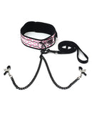 Spartacus Faux Leather Collar & Leash w/Black Nipple Clamps