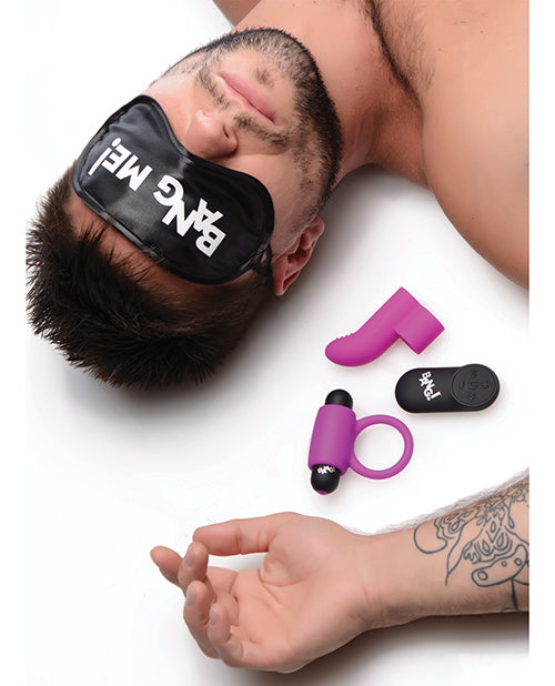 Bang! Couple's Kit with RC Bullet, Blindfold, Cock Ring & Finger Vibe - Purple